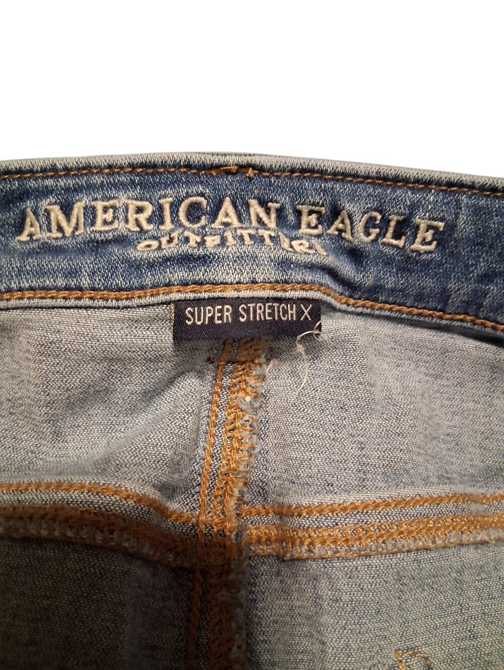 American Eagle Highest Rise Jegging Distressed Blue Denim Jeans Size 16 Short - Picture 6 of 13